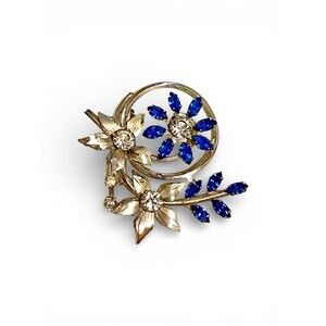 Brooch Vintage Bugbee Niles B.N. Flower Brooch Pendant Silver Blue Stone